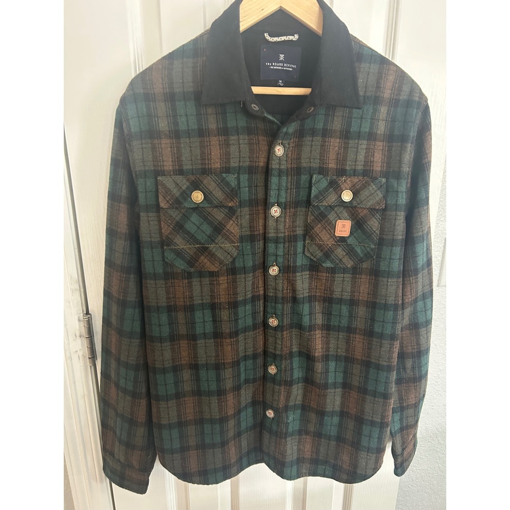 The Roark Revival‎ Nordsman Plaid Wool Blend Flannel Shirt Green Brown Medium